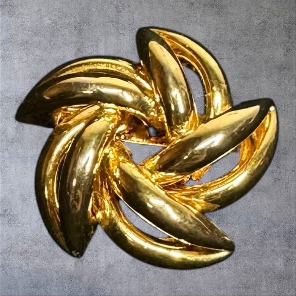 Vintage Gold Tone Swirl‎ Brooch Pinwheel Knot Flower Abstract Statement